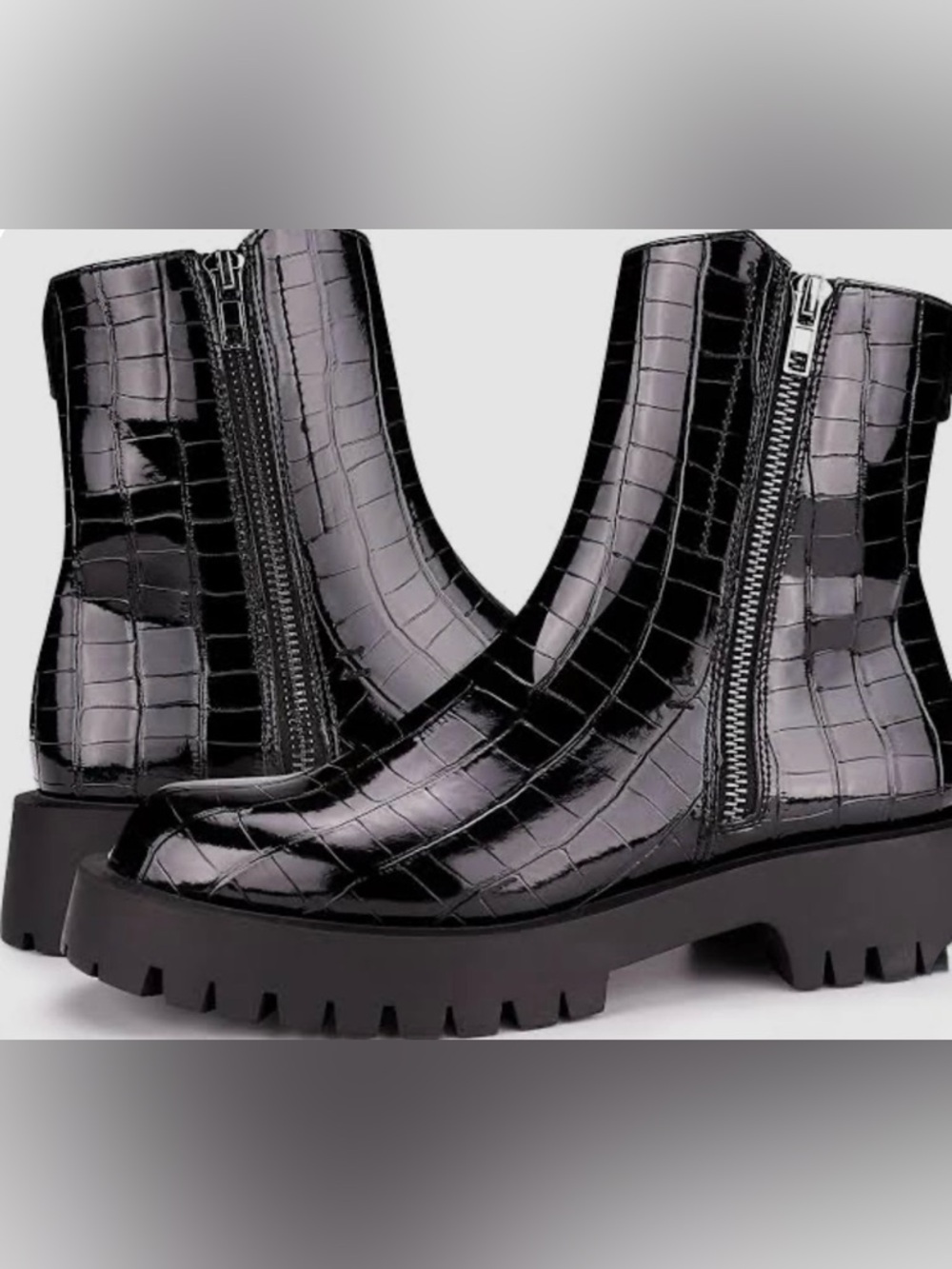 ISOMEI Black Crocodile Ankle Boots Platform Chunky Heel Women’s Size 7.5 New